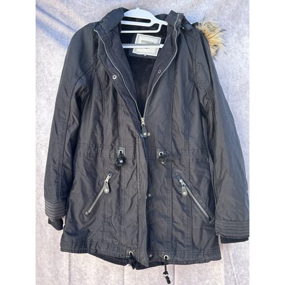 Snobbish Collection Women's Black Parka‎ Fleece Faux Fur Jacket Size Large *PICS - Picture 1 of 14